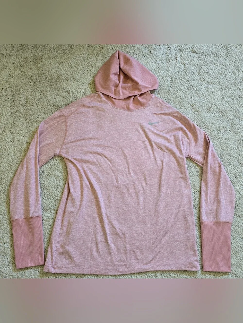 Nike Dri-FIT Shirt Womens Large Pink Hooded Long Sleeve Lightweight Running